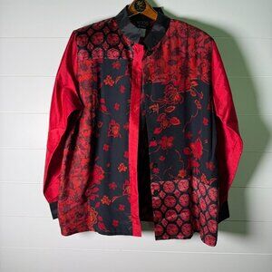 NWT Koos of Course! 2 pc Set Jacket Tank Top Large Red Black Floral 100% SILK